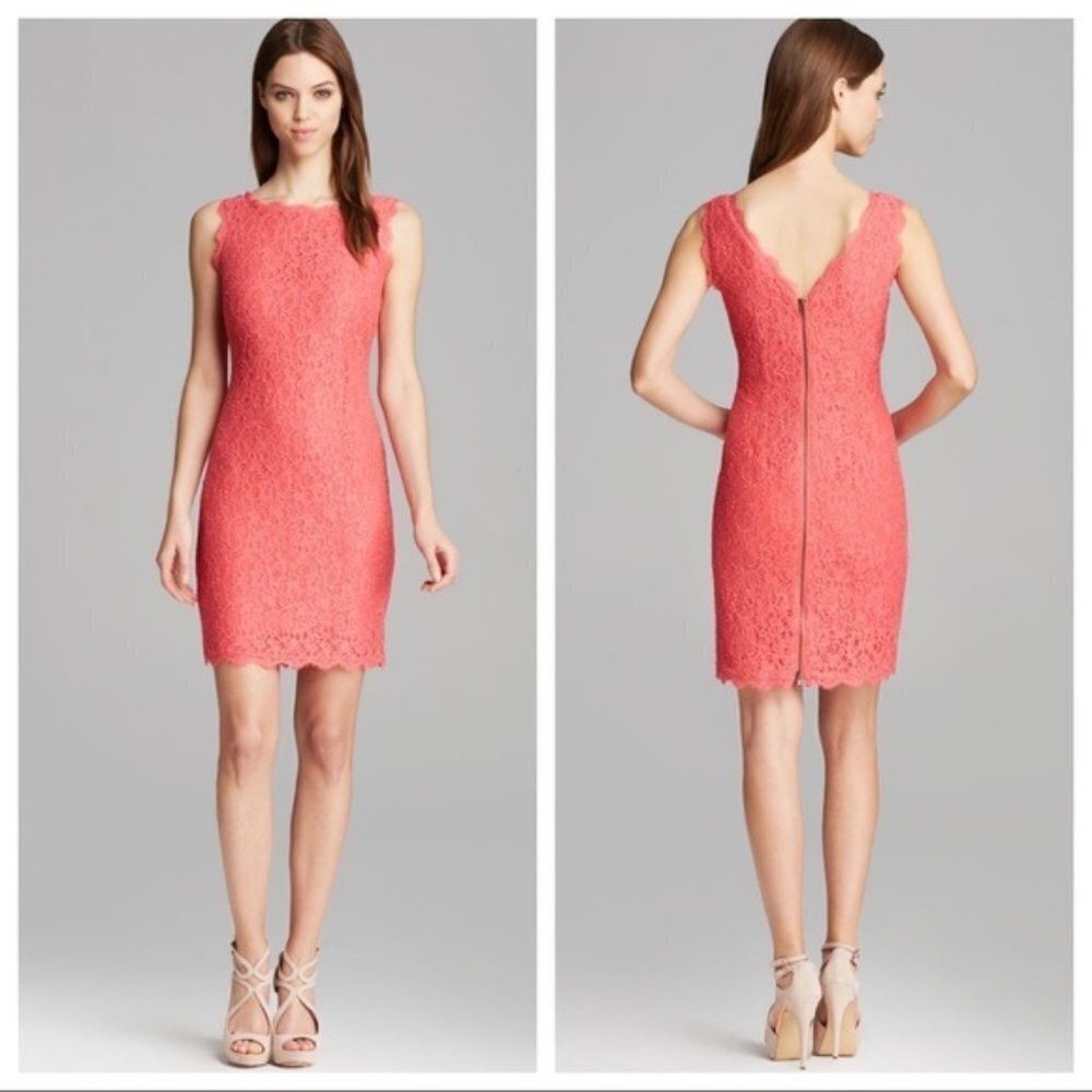 Adrianna Papell Lace Cocktail Dress Women's Size 6 Coral Pink Sleeveless Mini